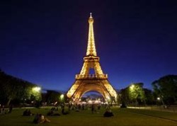 A picture of the famous Eiffel Tower that is made out of wrought-iron